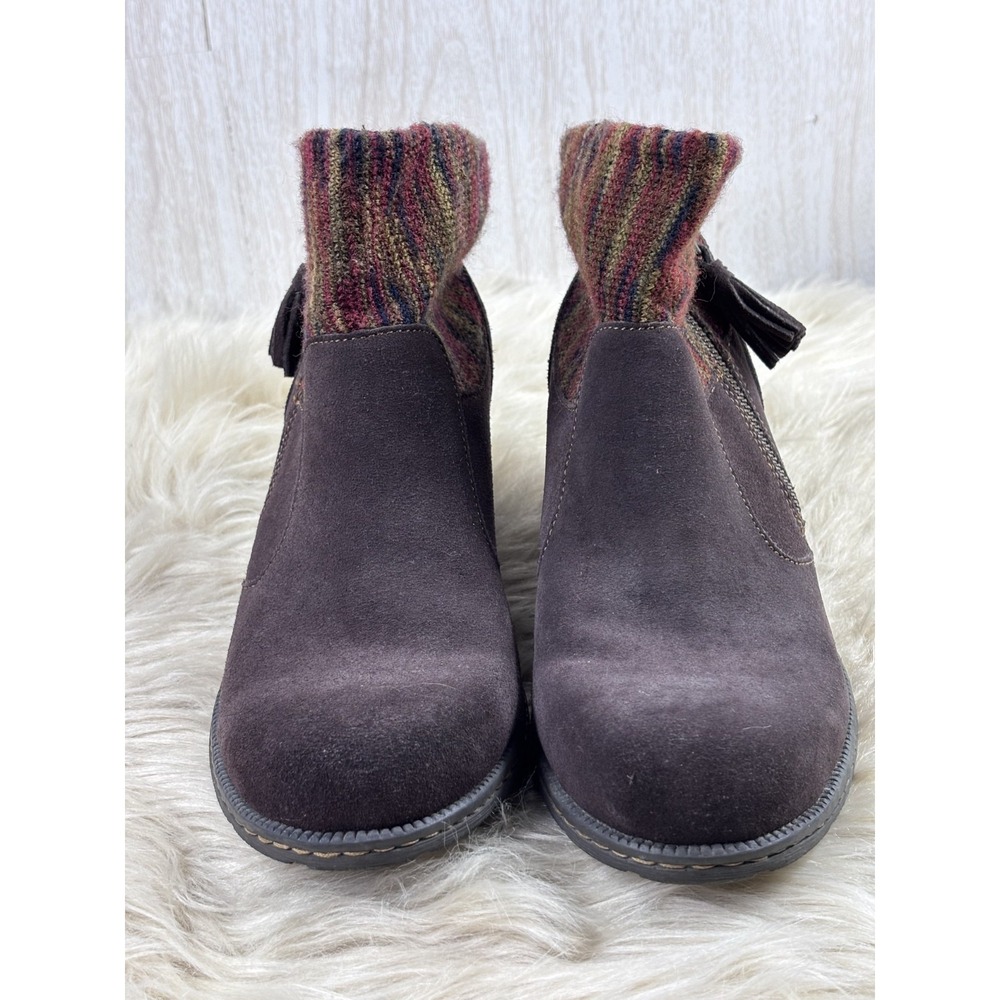 BOC Charon Ankle Boots Brown Suede Knit Collar Tassel Zip Women 9M Boho - Picture 4 of 12